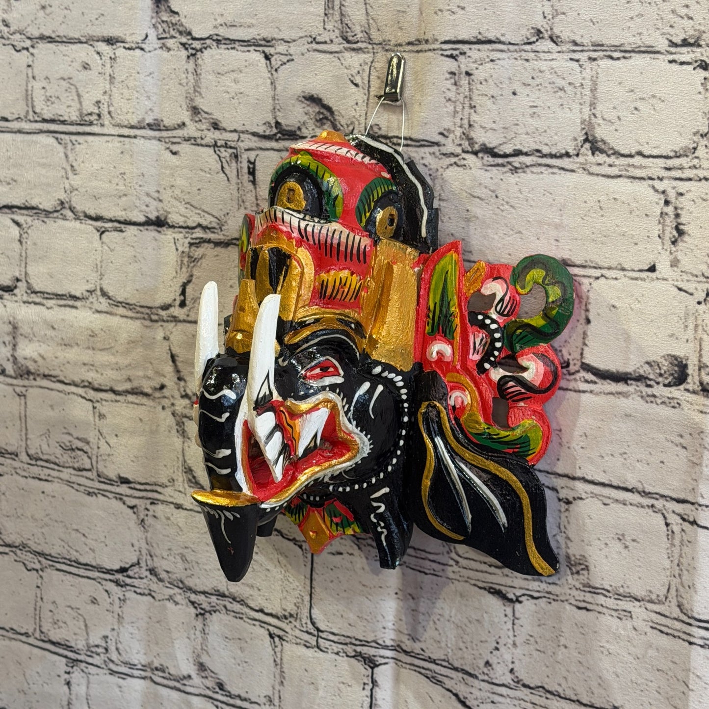 25cm Ganash Ganesha Black Elephant Hindu Deity Wooden Hand Carved Mask Painted1