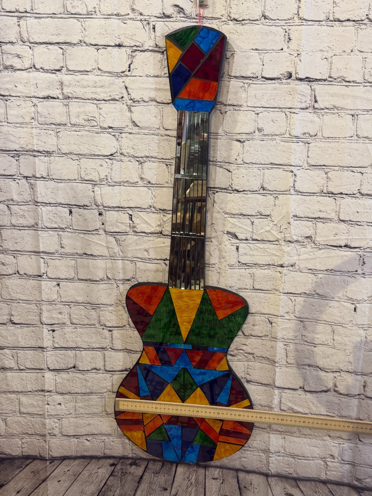 Bright Rainbow Guitar Mosaic Tile Wall Mirror 100cm x 35cm Handmade New3