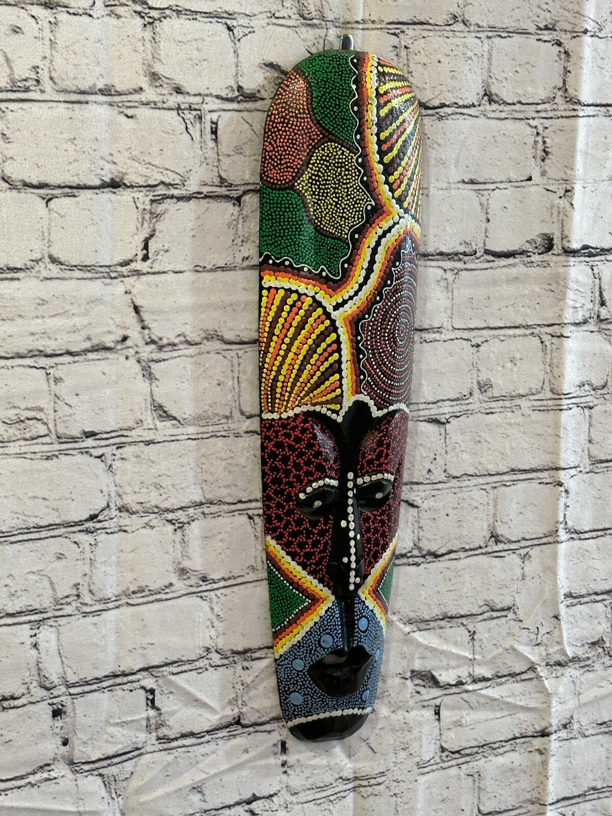 50cm Mask Carved Wooden Dot Painted Ethnic Tribal Tiki Wall Art Handmade No 80