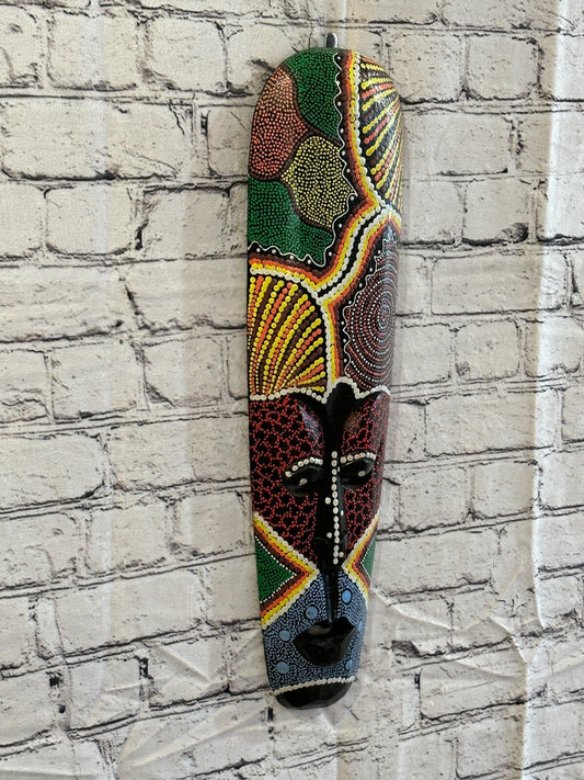 50cm Mask Carved Wooden Dot Painted Ethnic Tribal Tiki Wall Art Handmade No 80