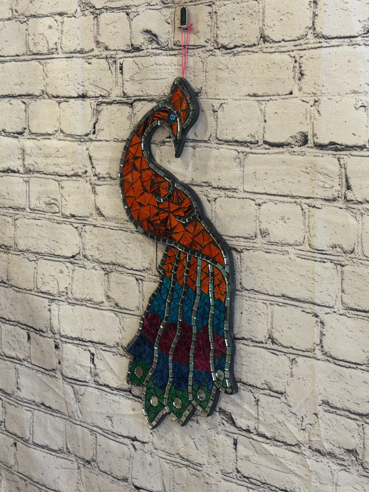 Rainbow Orange Peacock Mosaic Tile Wall Mirror 45cm x 20cm Handmade New1