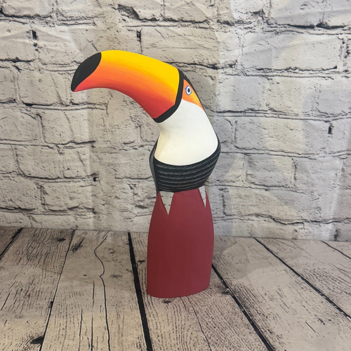 30cm Black White Toucan Bird Ornament Statue Fair Trade Hand Made Carved Wood2