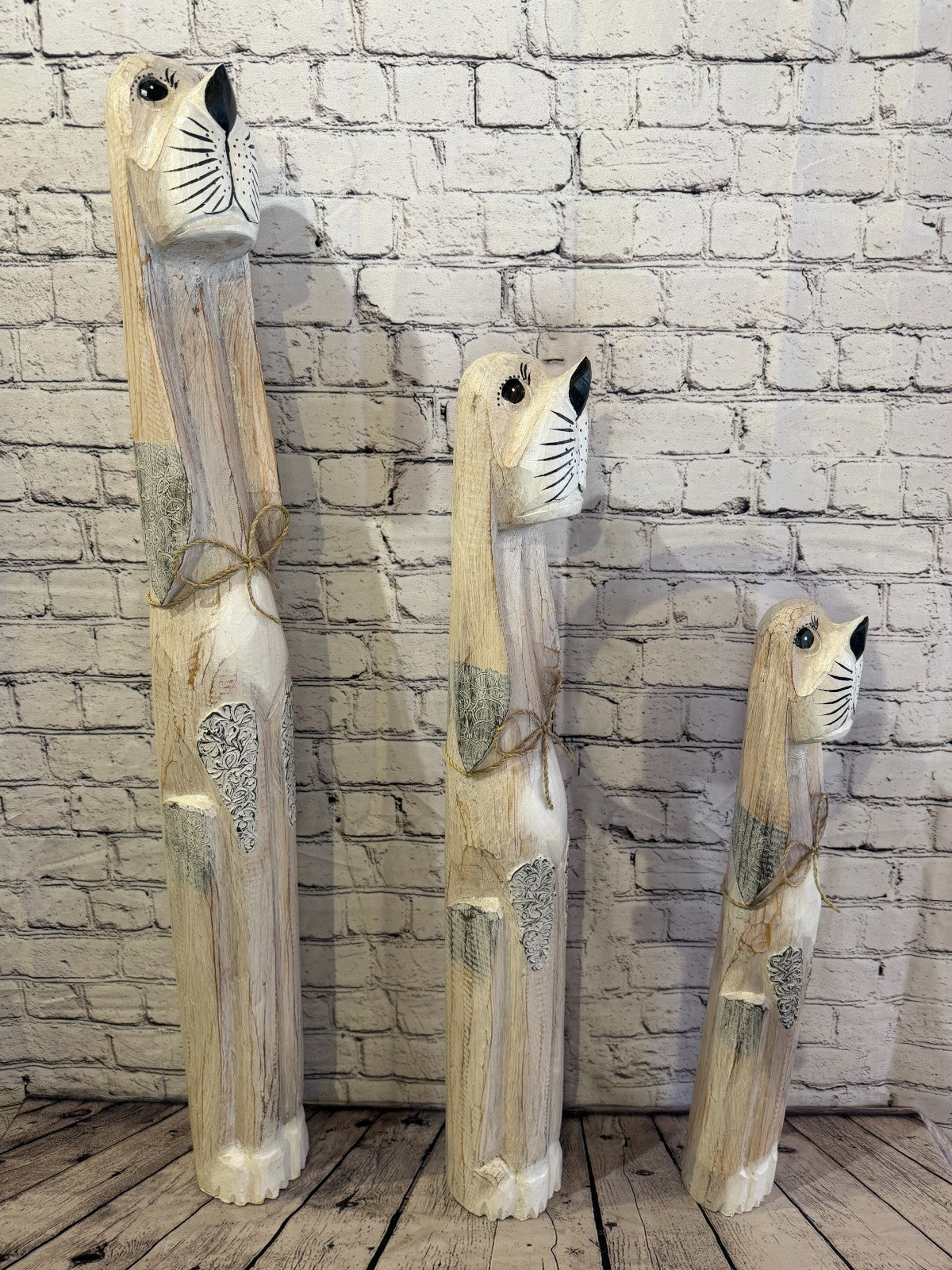 100cm White Wooden Shabby Dog Statue Ornament Fair Trade Handcarved8