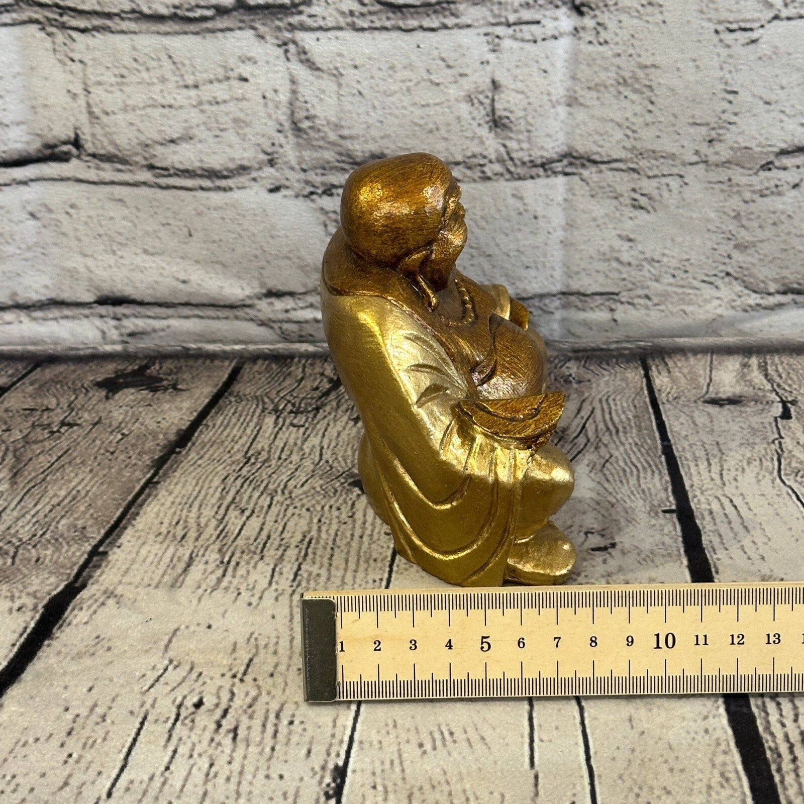 Gold & Bronze 12cm x 12cm Large Chinese Buddha Sitting On Lotus Statue Resin8