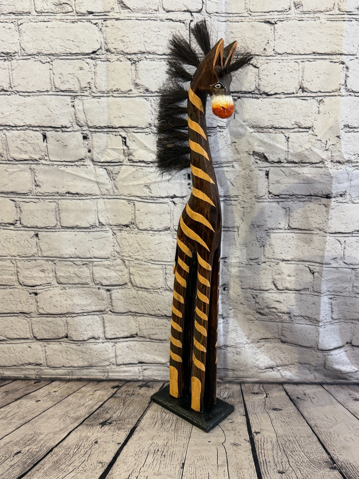 60cm Painted Wooden Horse Standing Single Carved Solid Wood Zebra Handmade2