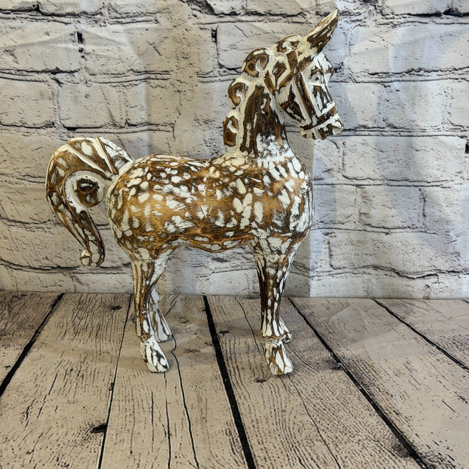 35cm x 35cm Brown Horse Large Wood Hand Carved Wooden Statue Figurine Decor3