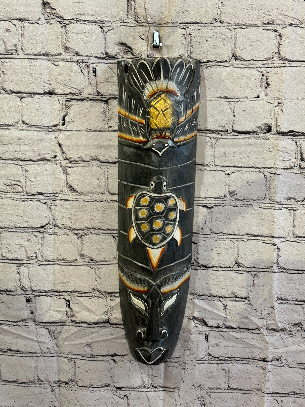 50cm Dark Grey Turtle Hand Carved Fair Trade Wooden Animal Wall Art Hang Mask2