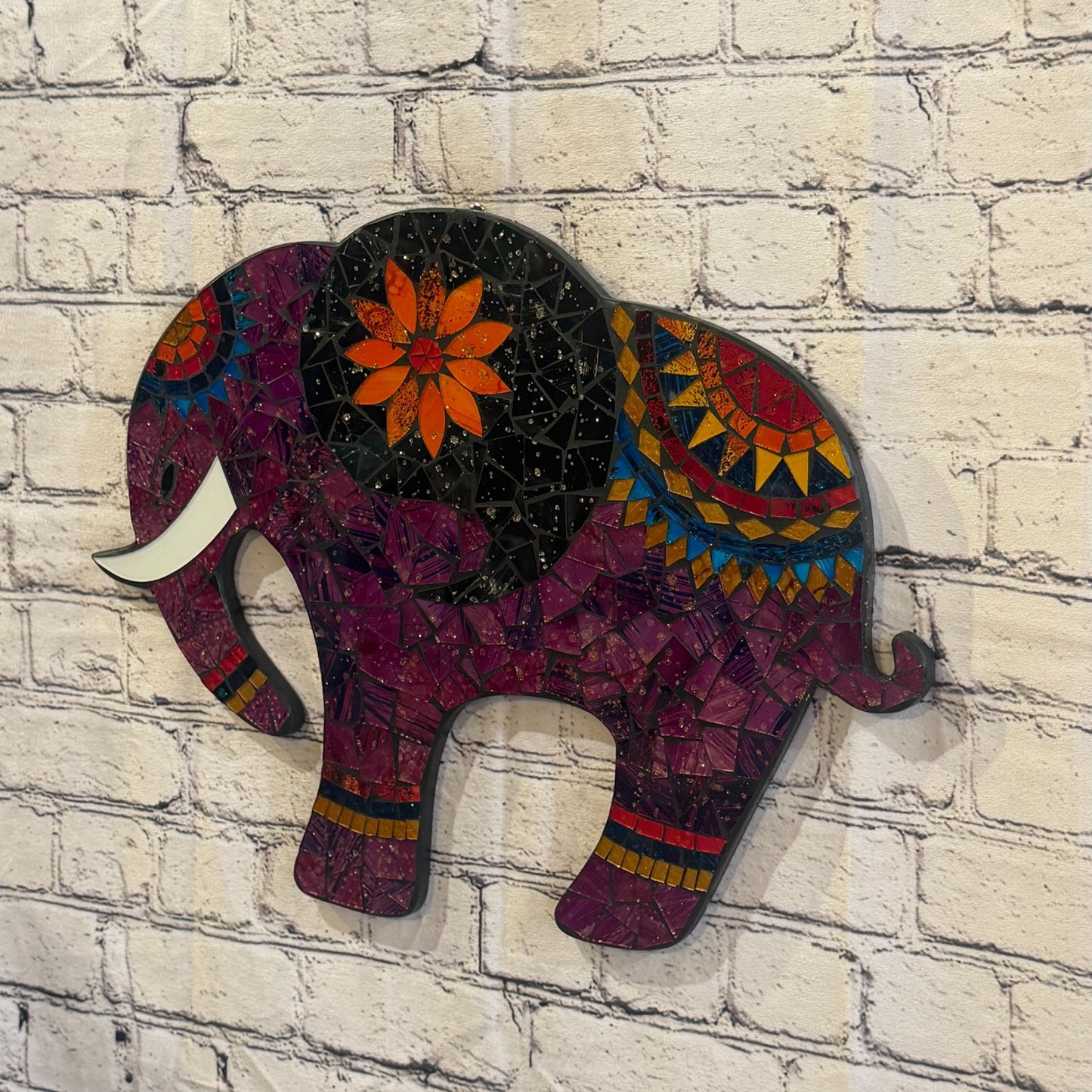 Purple Elephant Mosaic Tile Wall Mirror 40cm x 40cm 16 Inches Handmade2