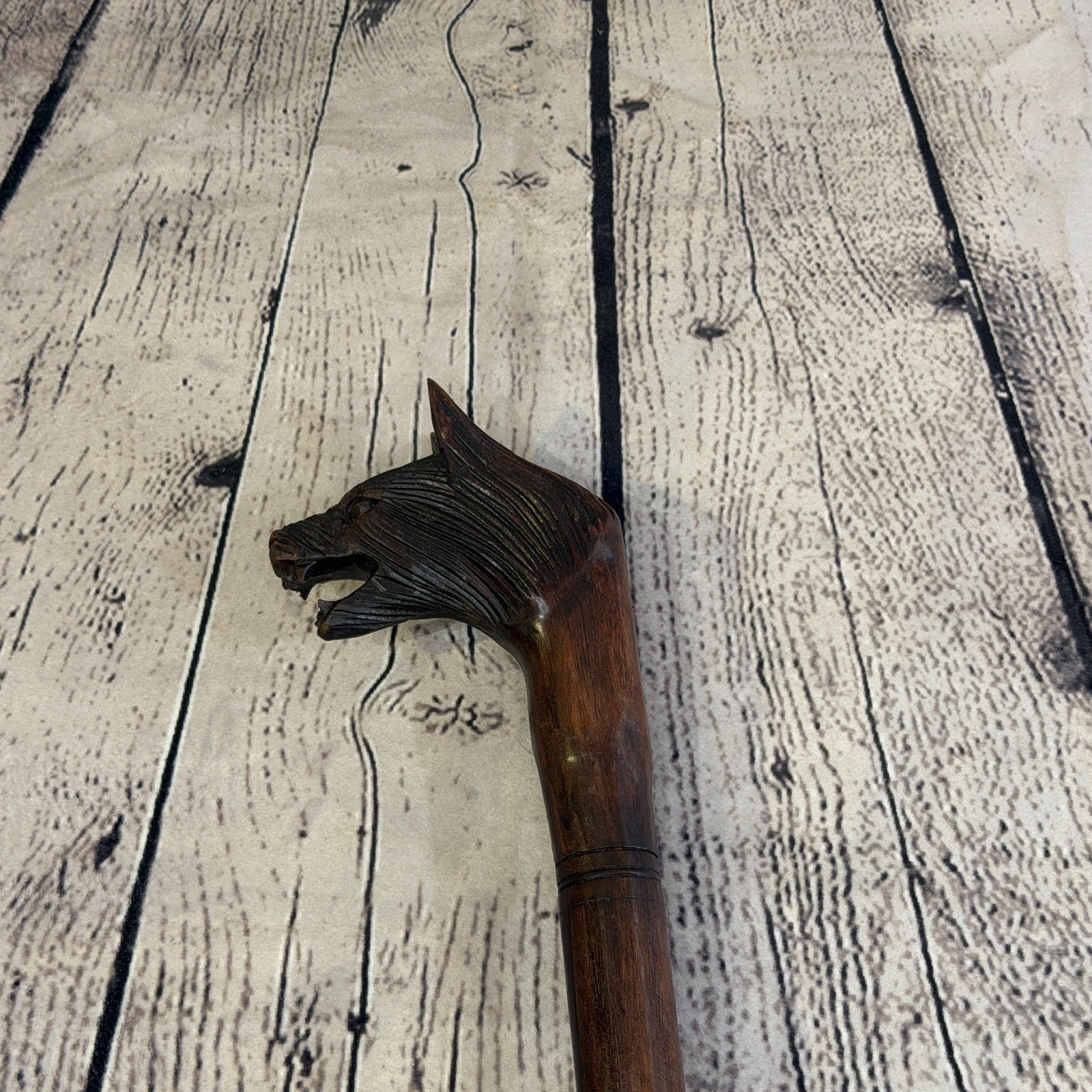 Wolf Head 90cm Tribal African Walking Stick Cane Hand Carved Dark Wood6
