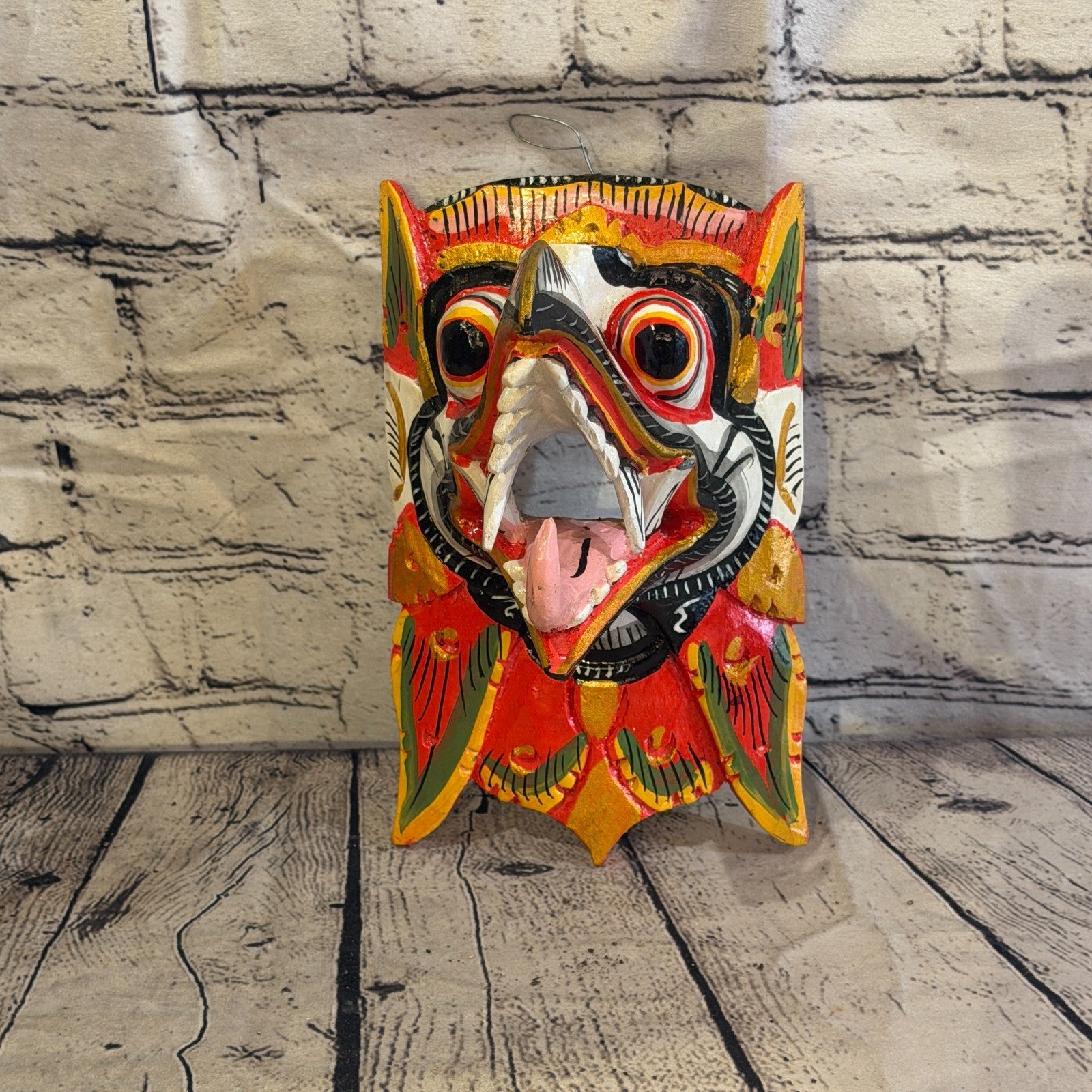 20cm Garuda White Demon Dragon Hindu Deity Wooden Hand Carved Mask Painted2