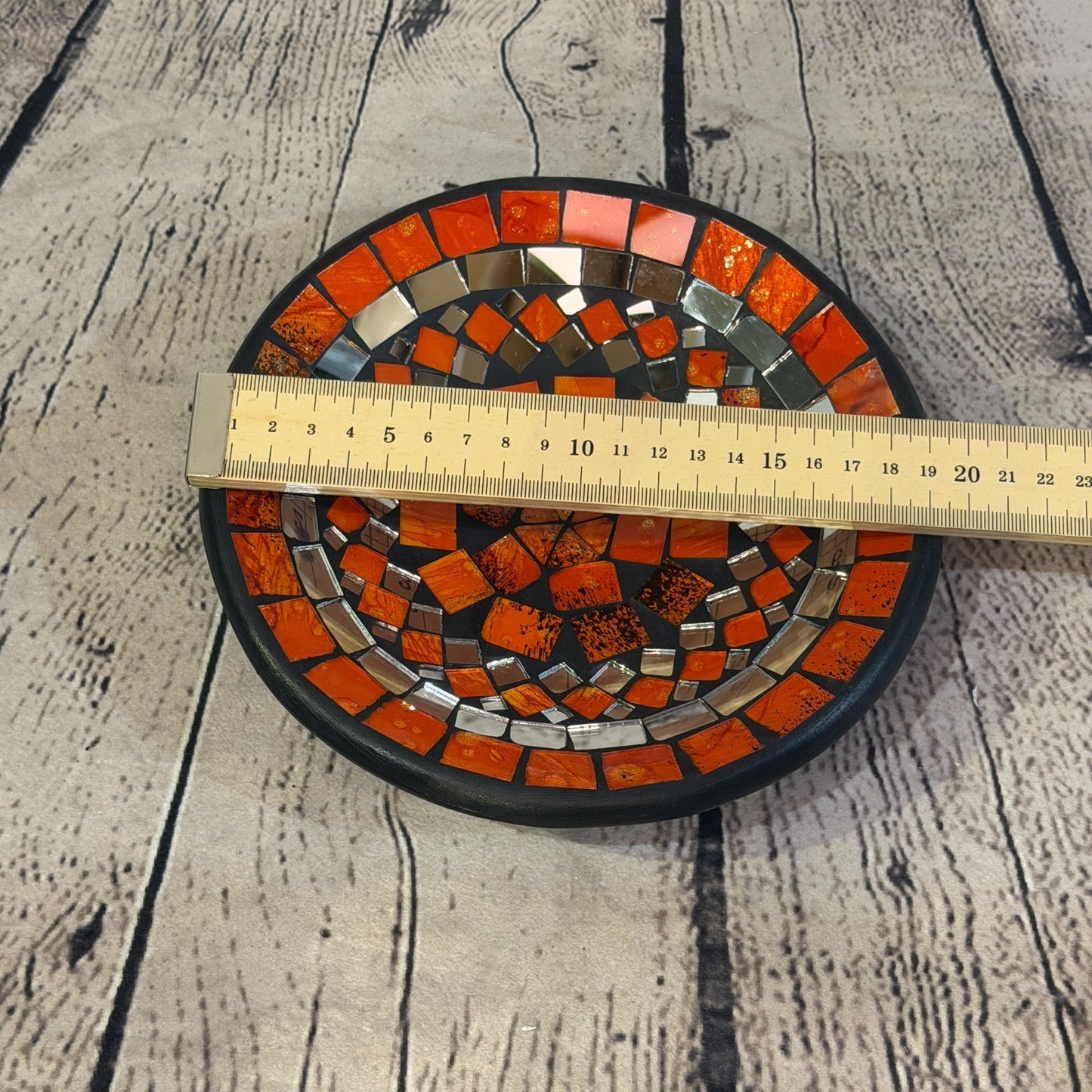 20cm Orange Round Mirror Mosaic Handmade Ceramic Glass Tile Bowl Fruit1