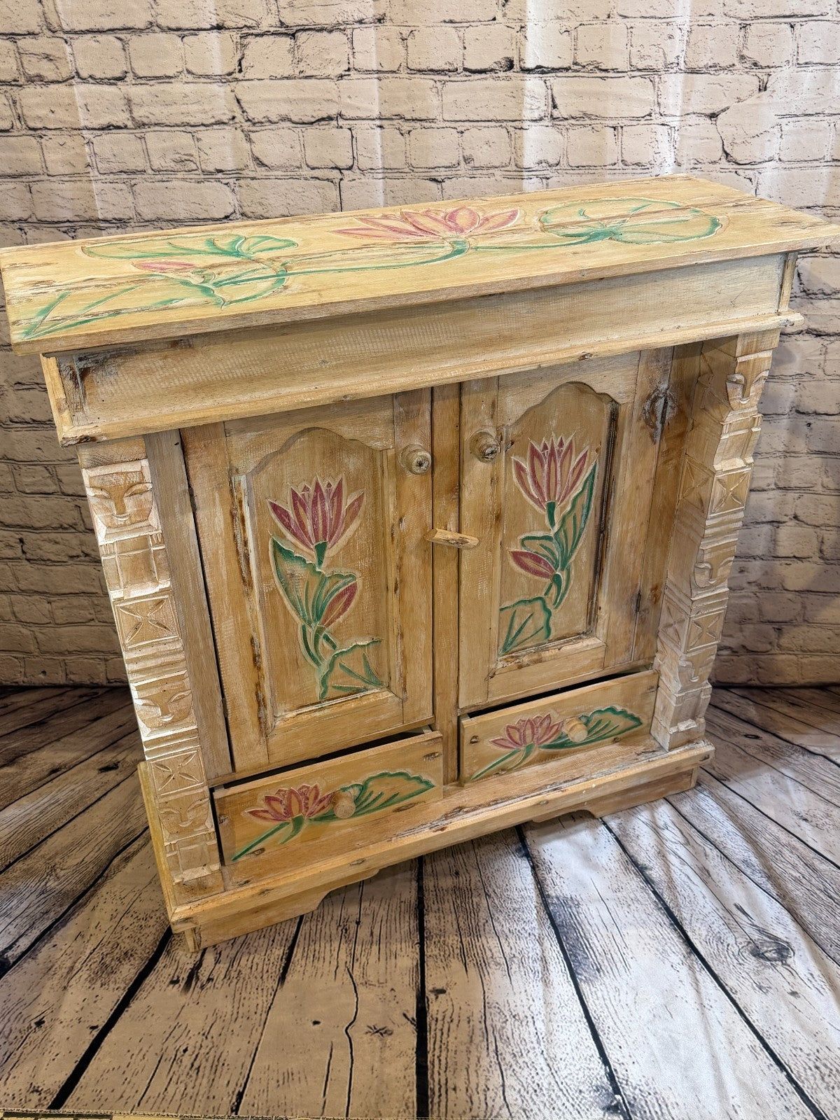 80cm x 80cm Flower 2 Door Long Wooden Side Cabinet Living Storage Furniture2