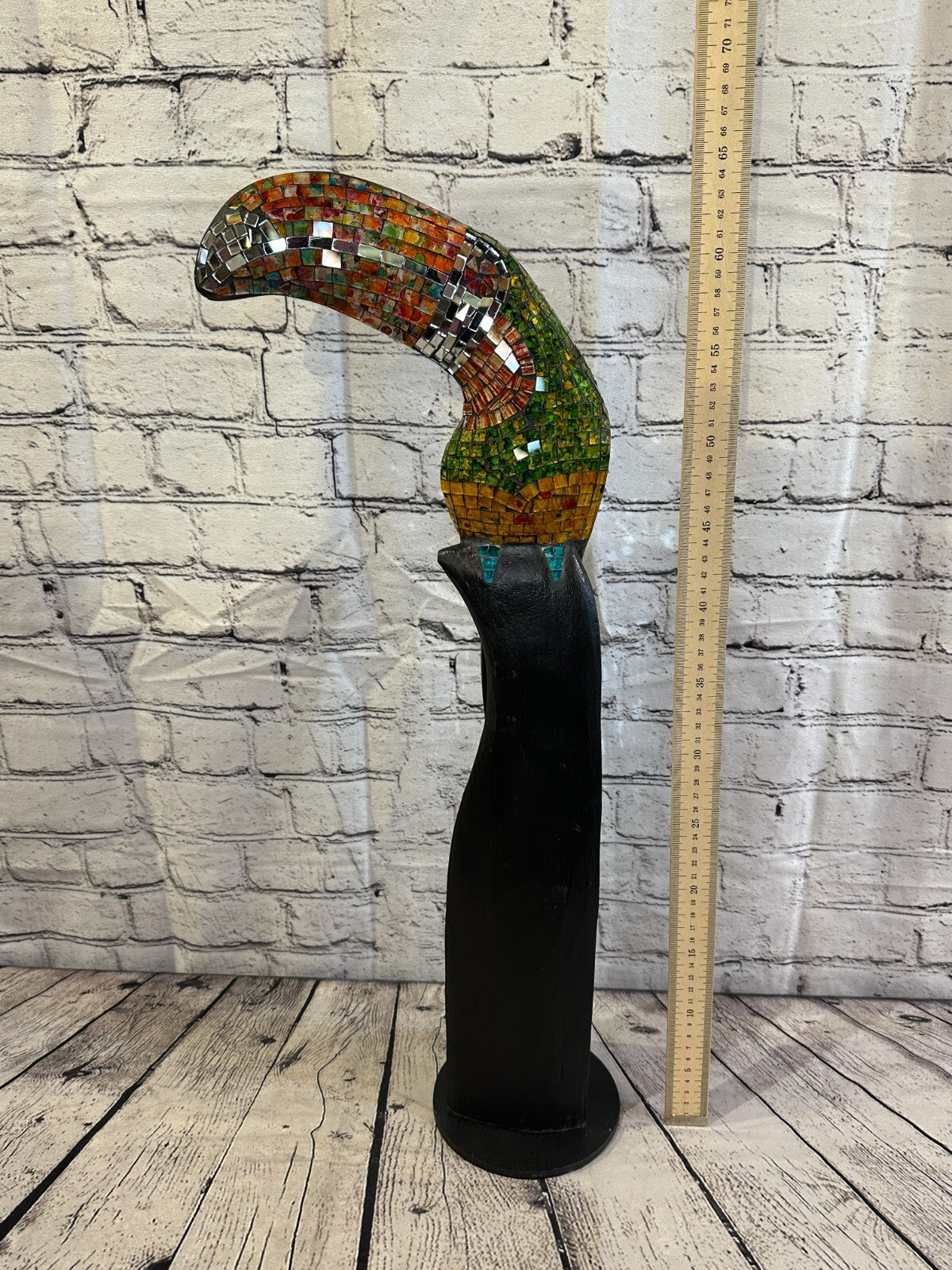 65cm Mosaic Toucan Bird Ornament Statue Fair Trade Handmade Carved Wood Design 27