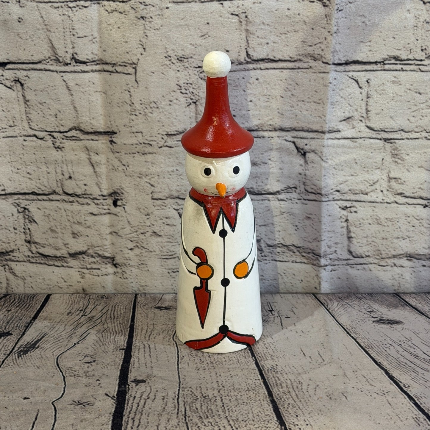 25cm x 8cm Red Pointy Hat Snowman Handcrafted Wood Xmas Christmas Ornament1