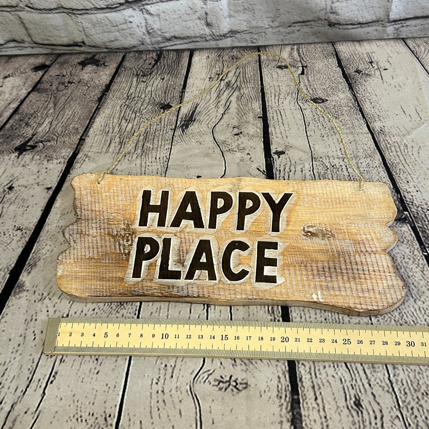 Happy Place Word Sign Plaque Outdoor Garden Shed Den Bar Shop 30cm x 12cm4