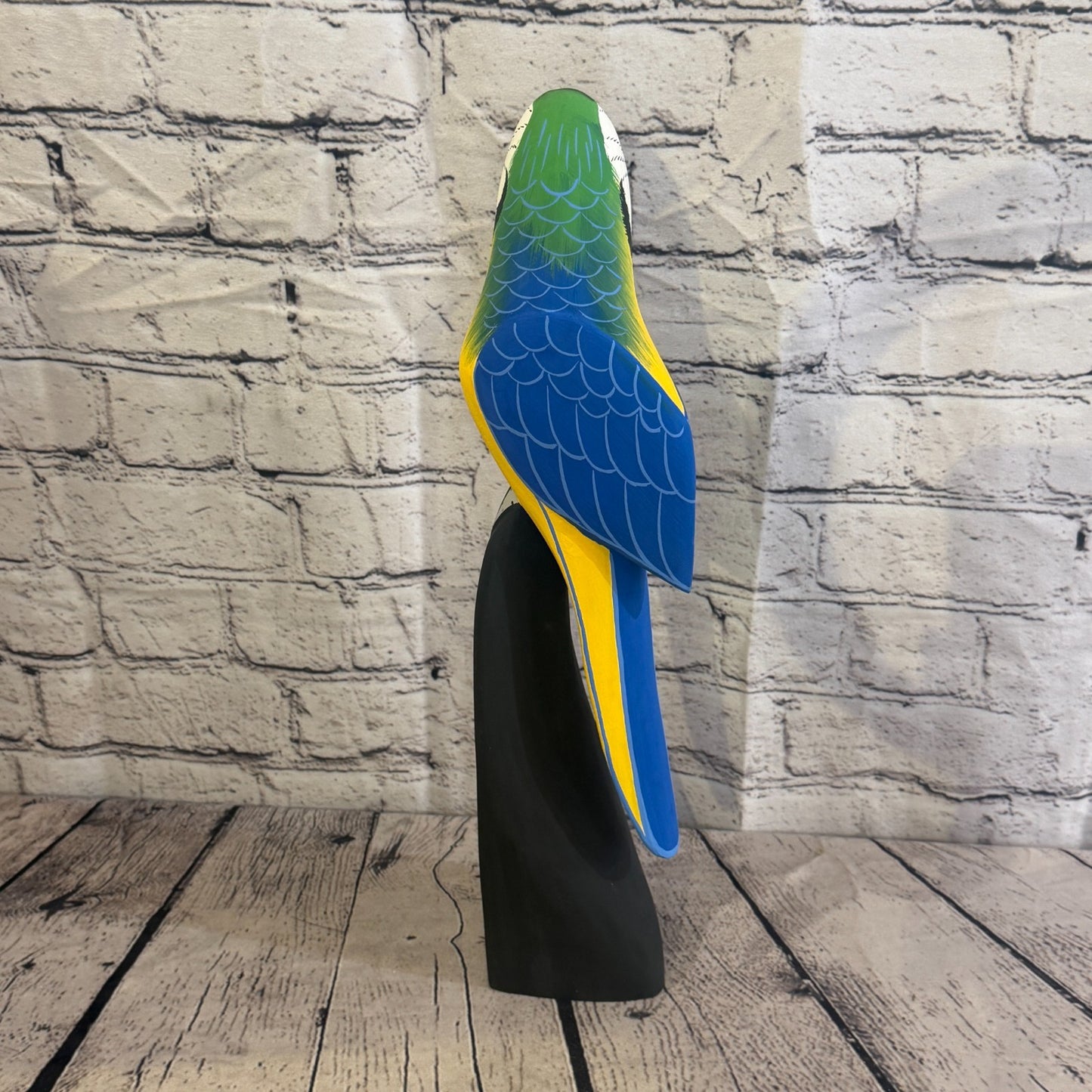 40cm Bright Blue Parrot Bird Ornament Statue Fair Trade Hand Made Carved Wood4