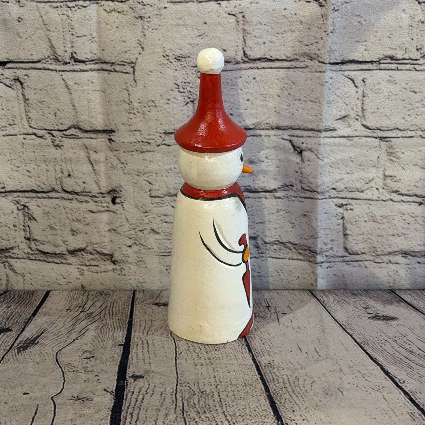 25cm x 8cm Red Pointy Hat Snowman Handcrafted Wood Xmas Christmas Ornament3