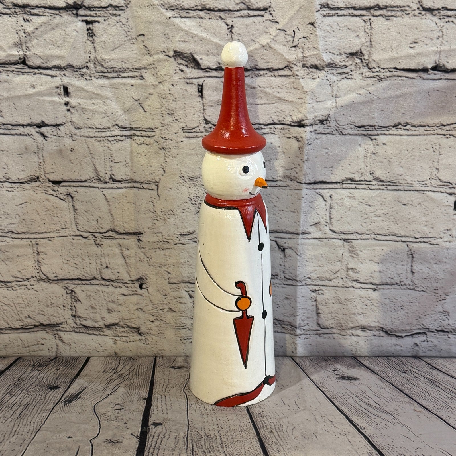 35cm x 8cm Red Pointy Hat Snowman Handcrafted Wood Xmas Christmas Ornament2