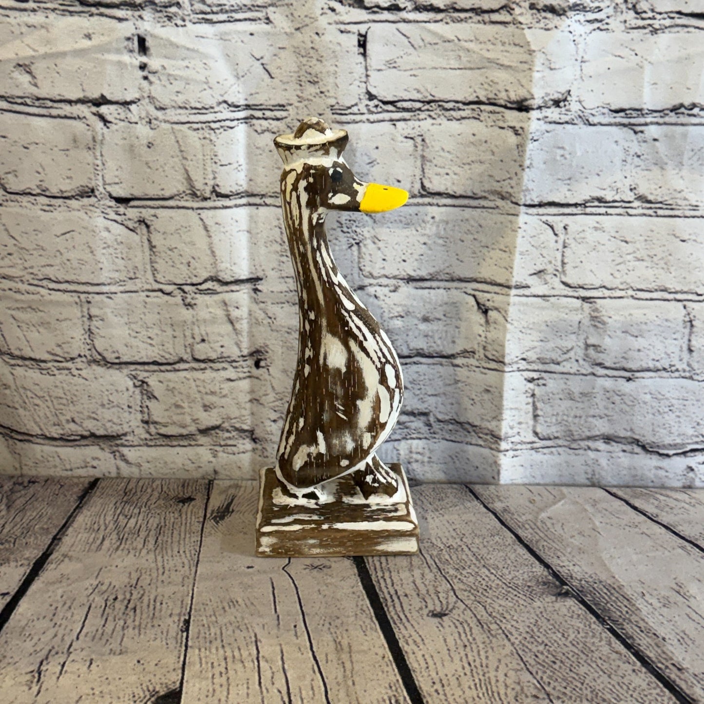 Looking Forward 28cm Tall Wooden Brown Duckling Baby Duck Shabby Wood Fairtrade3