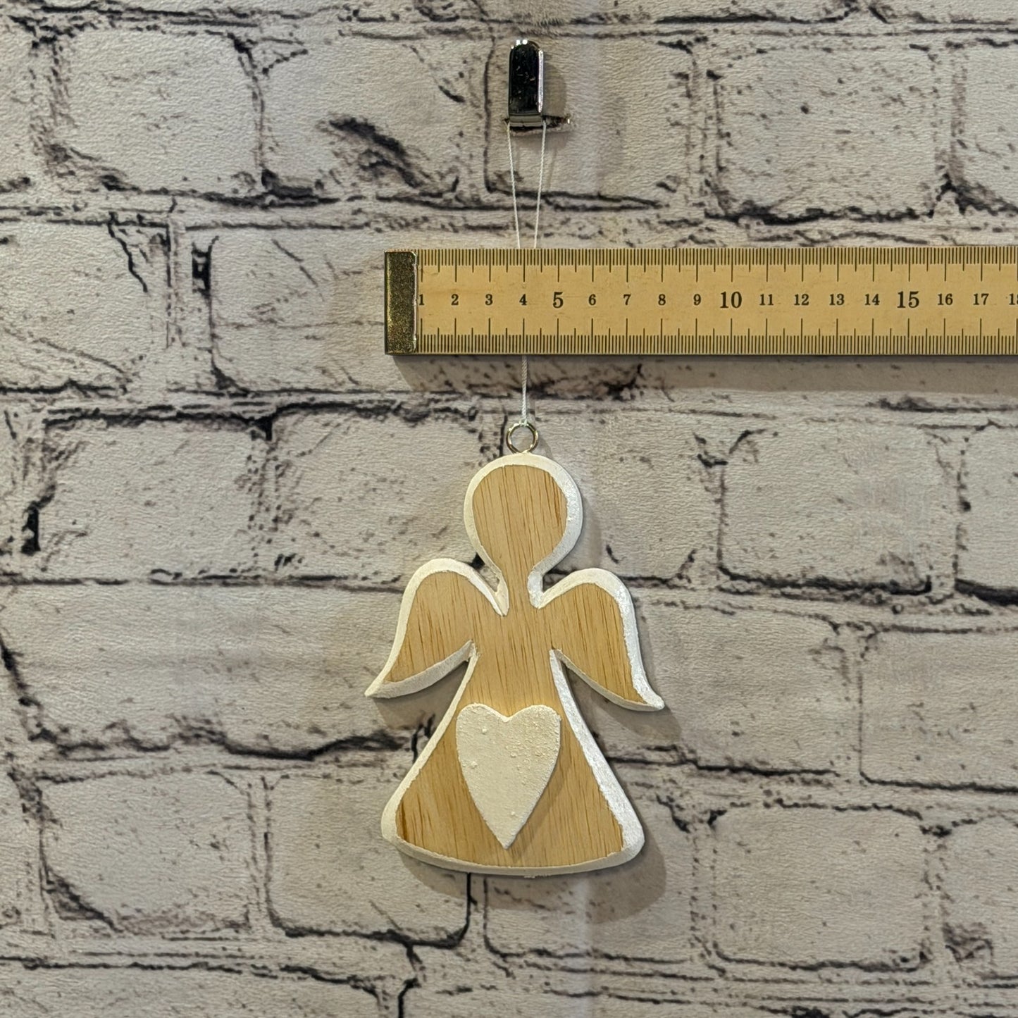 12cm White Heart Wall Hanging Angel Figurine Folk Art Wood Handmade4