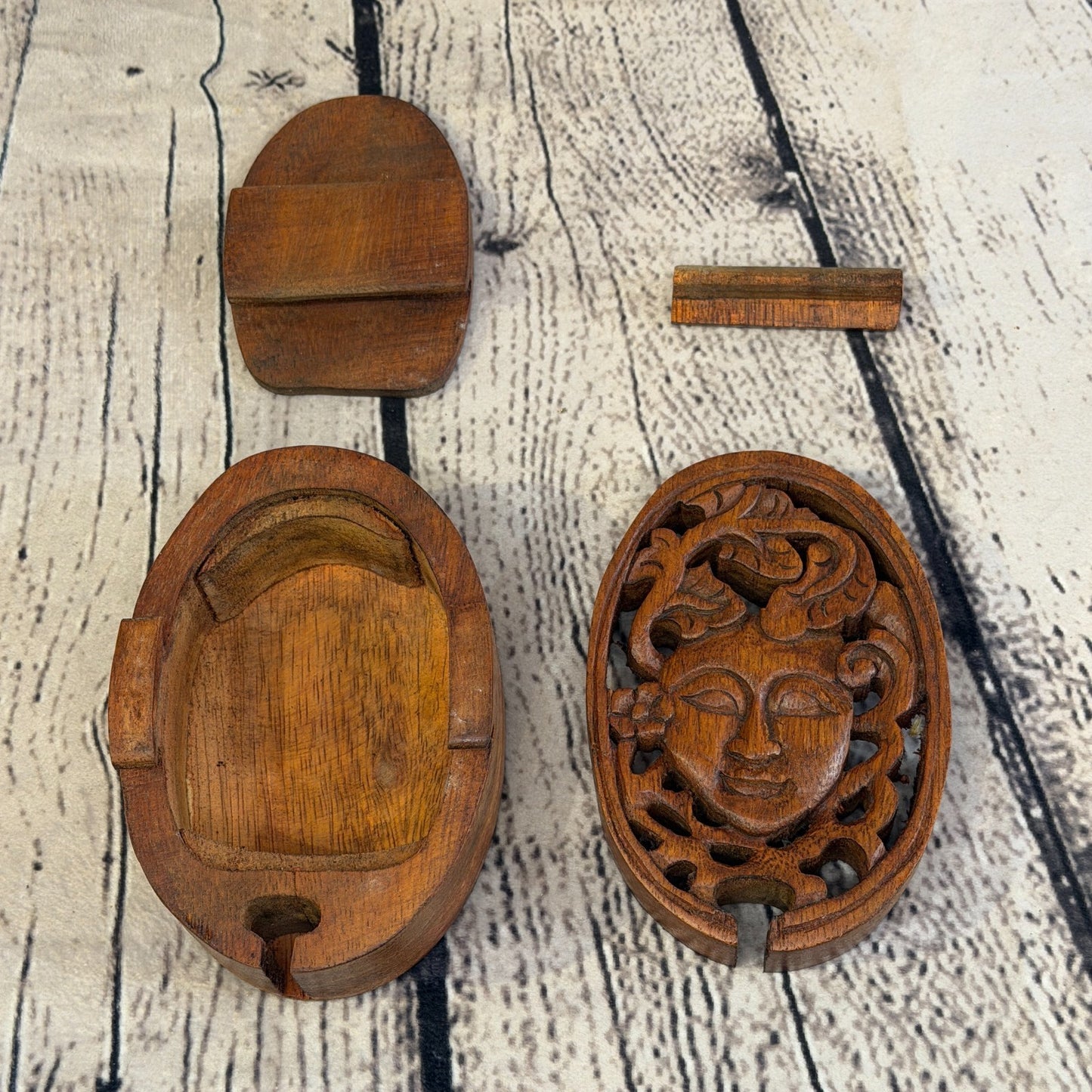 Oval Gaia Mother Earth 4 Bit Wooden Puzzle Box Secret Box Magic Trinket Handmade1