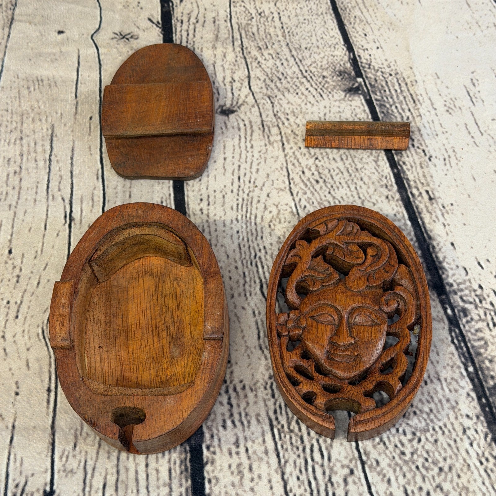 Oval Gaia Mother Earth 4 Bit Wooden Puzzle Box Secret Box Magic Trinket Handmade1