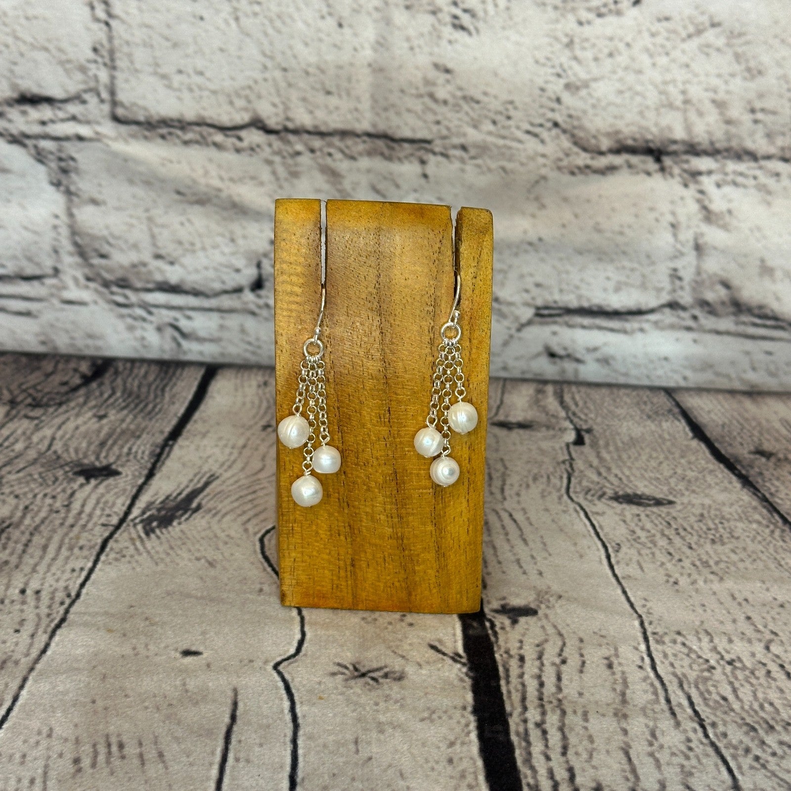 Freshwater Pearl Bead & Chain Stone 925 Silver Dangle Drop Earrings Jewellery0