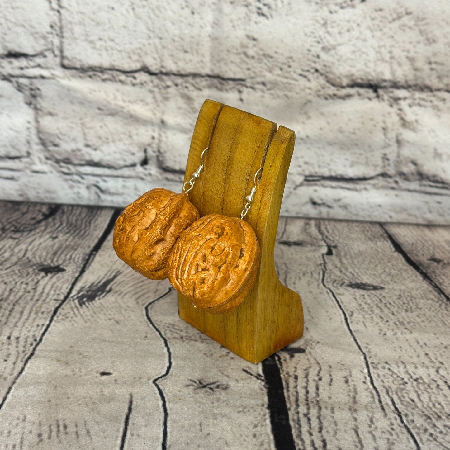Walnut Plastic Novelty Party Dangle Drop Earrings Handmade UK Jewellery1