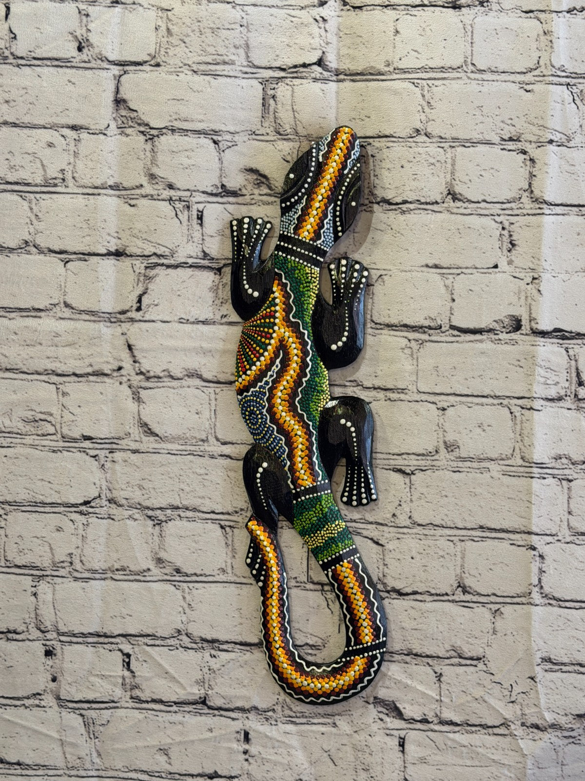50cm Gecko Carved Wooden Dot Painted Ethnic Tribal Tiki Wall Art No 3 New2