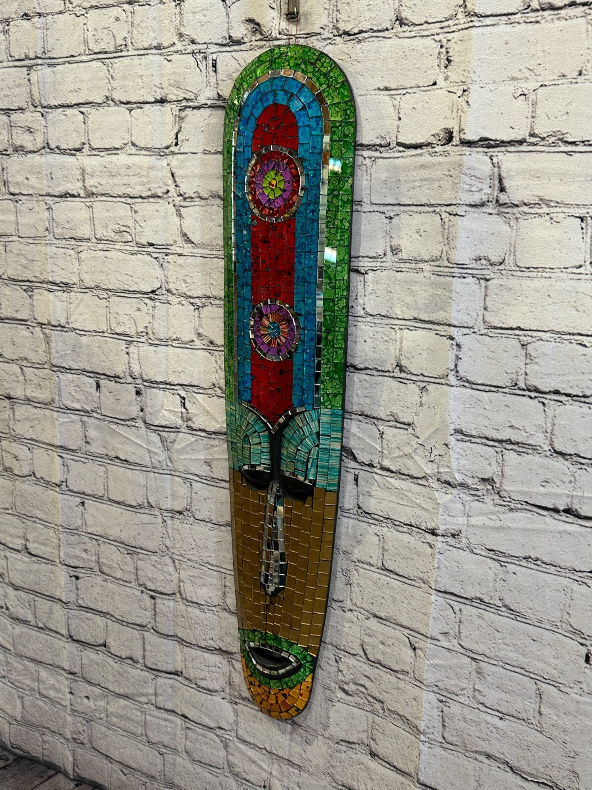 80cm Mosaic Mirror Mask Carved Painted Ethnic Tribal Wall Art Handmade Design 31