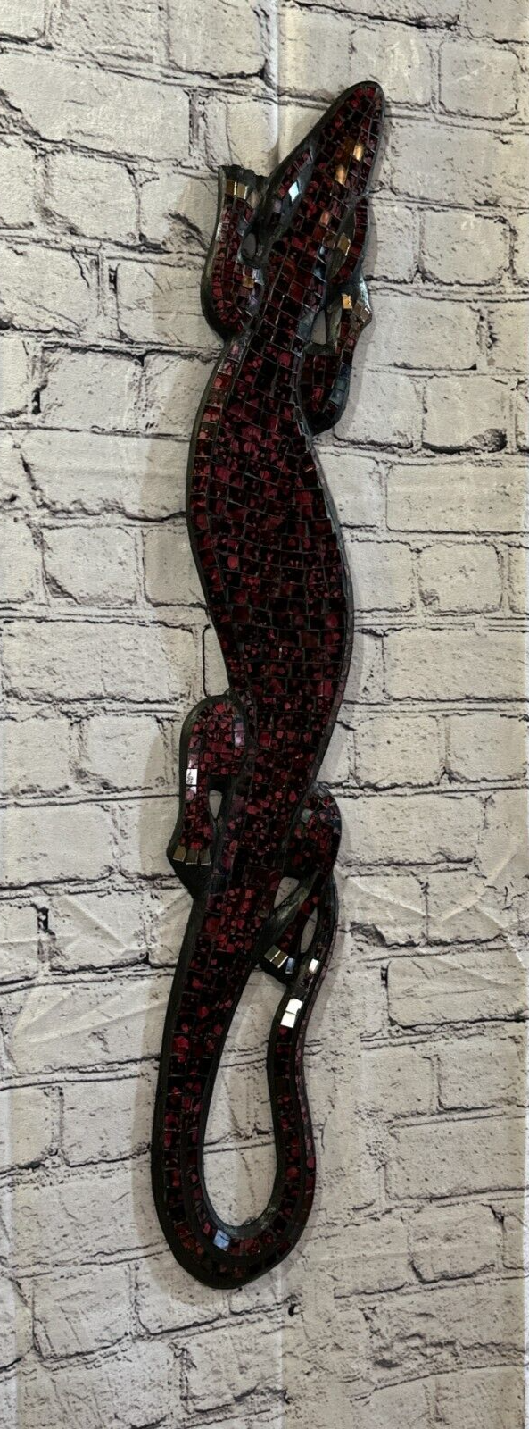 80cm Gecko Cherry Red Mosaic Wall Hanging Wooden Ornaments Wood Carving0