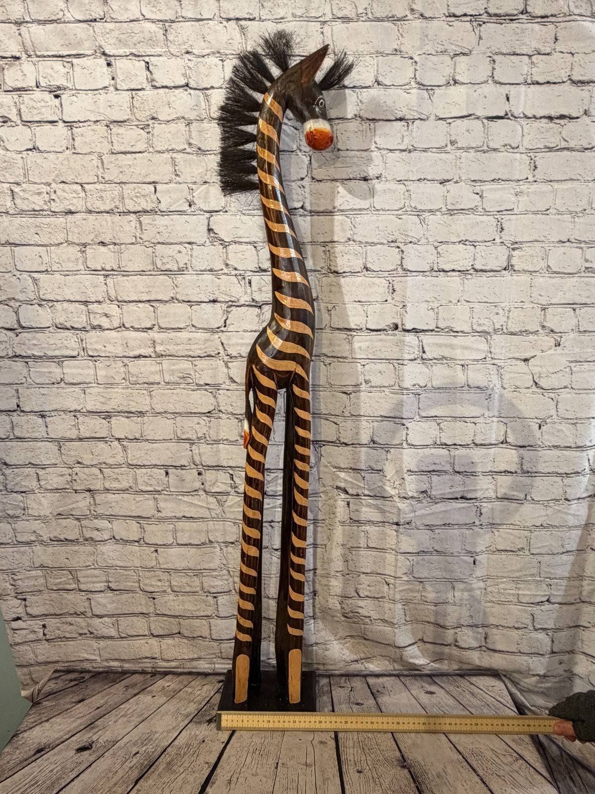 120cm Painted Wooden Horse Standing Single Carved Solid Wood Zebra Handmade6