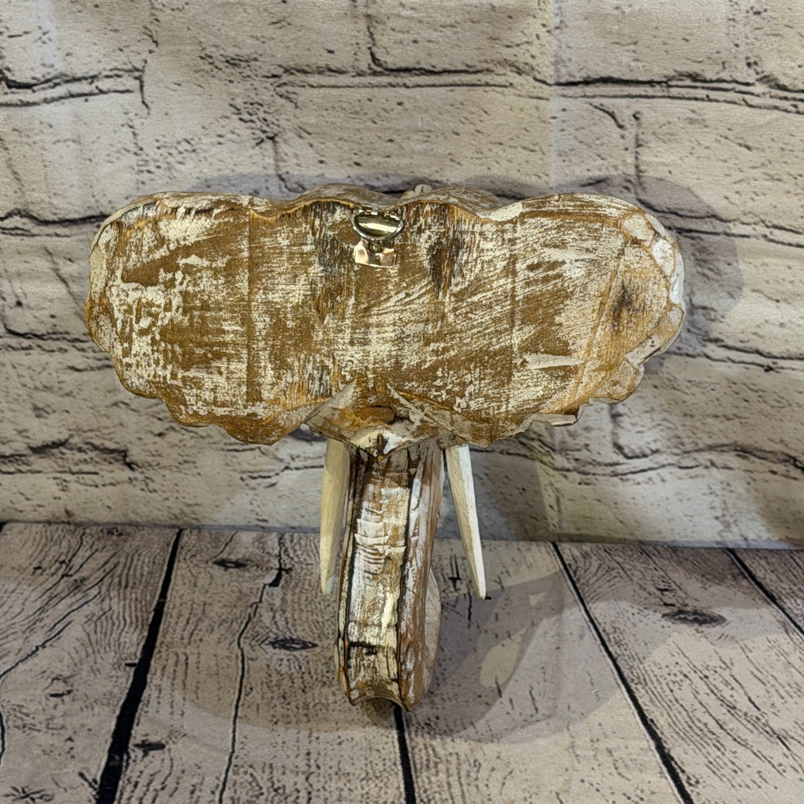 25cm x 25cm Plain Brown Painted Wood Elephant Head Wall Mounted Art Shabby5