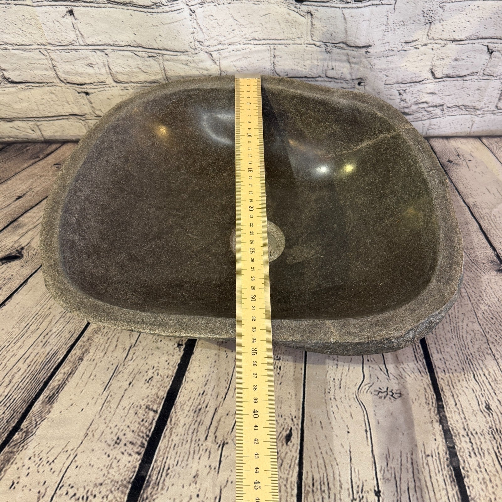 40cm x 34cm Wash Basin Bathroom Counter Top Washing River Stone Bowl Sink No 328