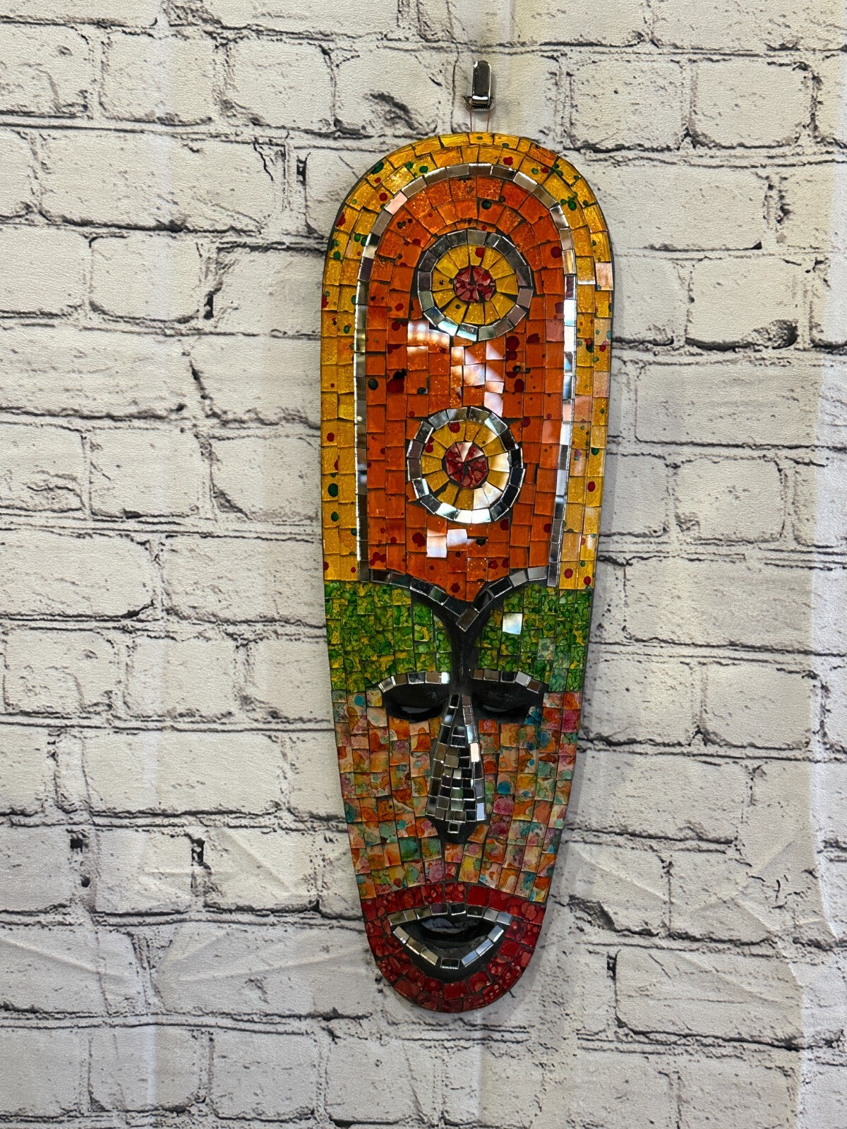 50cm Mosaic Mirror Mask Carved Painted Ethnic Tribal Wall Art Handmade Design 52