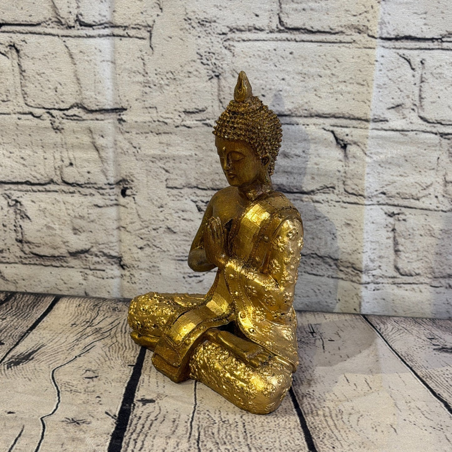 Bronze & Bronze 20cm x 15cm Small Thai Spike Buddha Sitting Statue Resin Hindu0