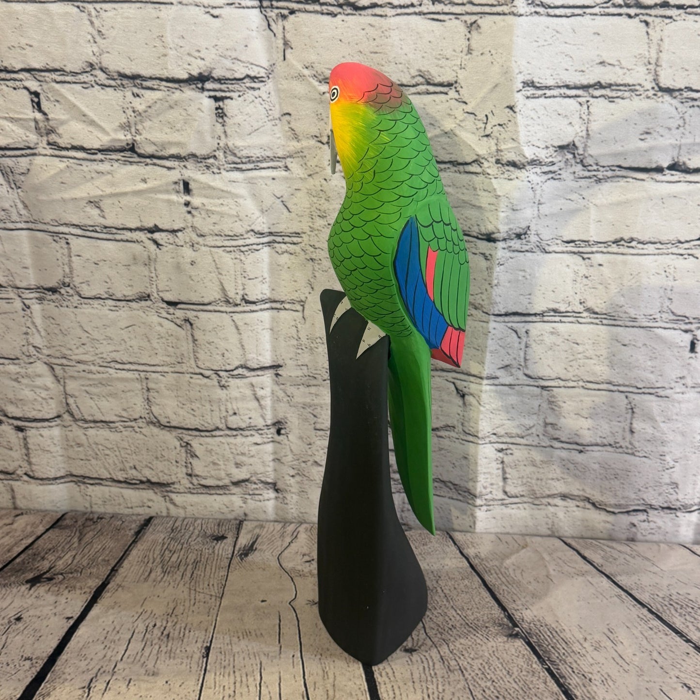 40cm Bright Green Parrot Bird Ornament Statue Fair Trade Hand Made Carved Wood3