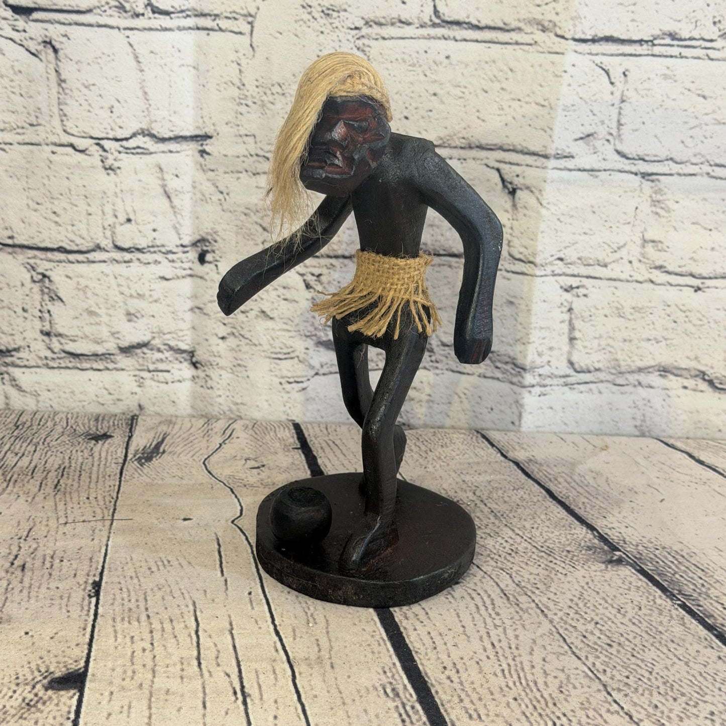 20cm Football Player African Tribal Warrior Man Figure Statue Wood Hand Carved0
