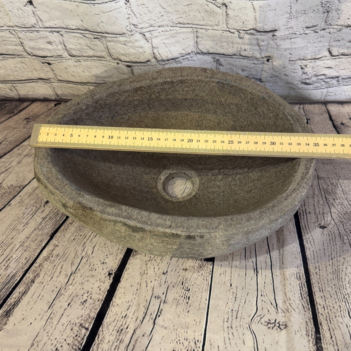 35cm x 25cm Wash Basin Bathroom Counter Top Washing River Stone Bowl Sink No 337