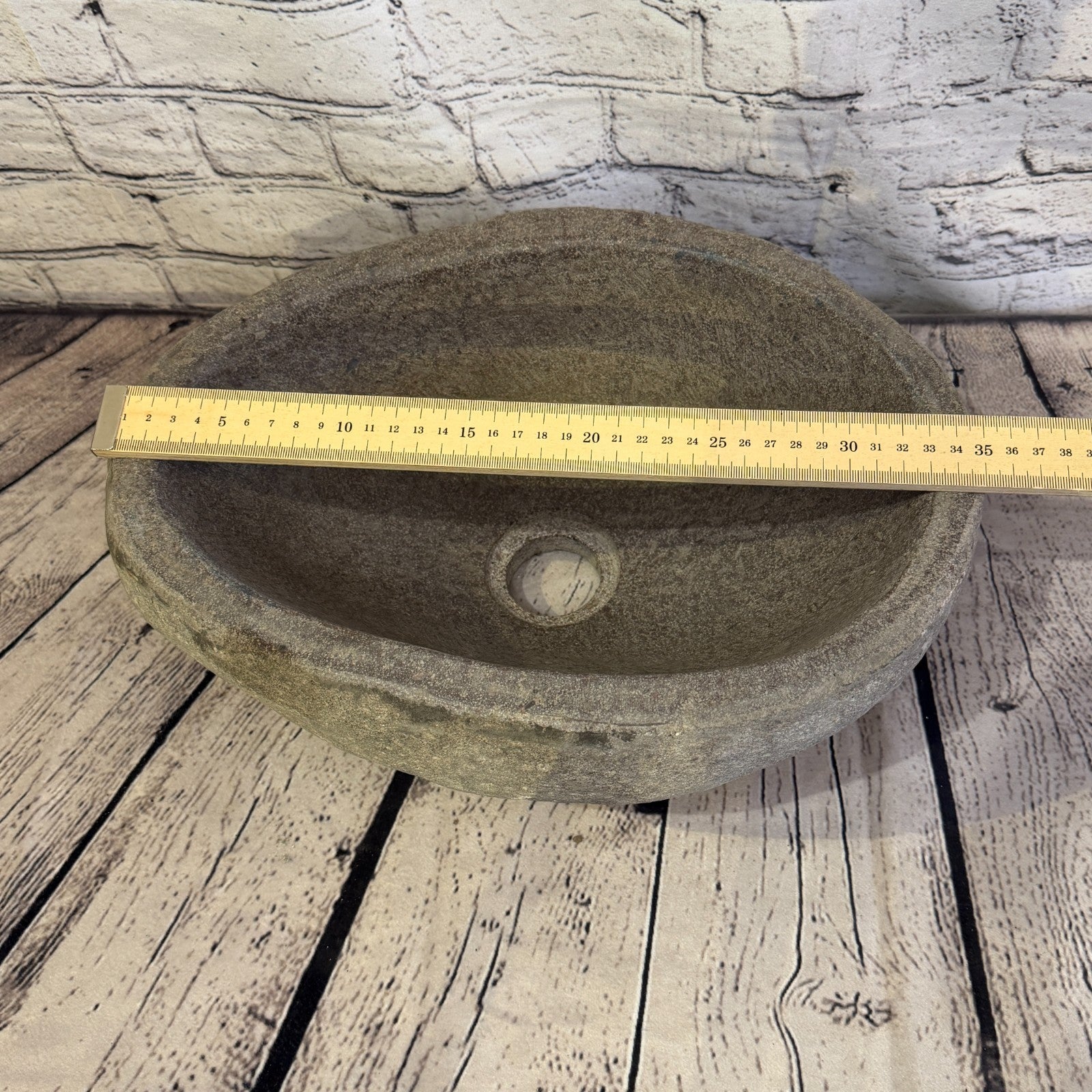35cm x 25cm Wash Basin Bathroom Counter Top Washing River Stone Bowl Sink No 337