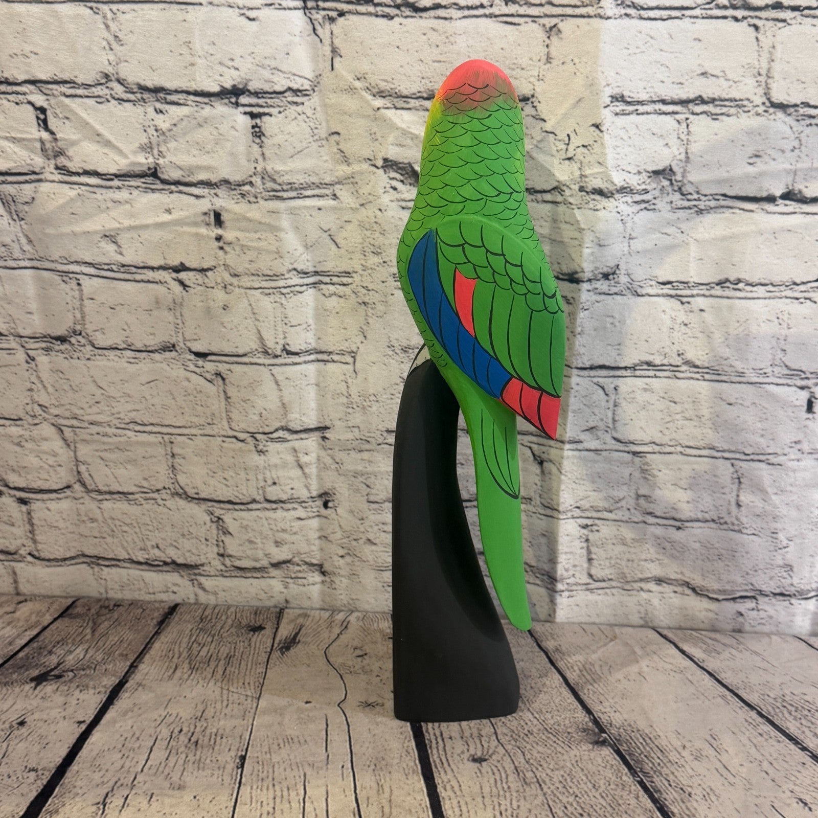 40cm Bright Green Parrot Bird Ornament Statue Fair Trade Hand Made Carved Wood4