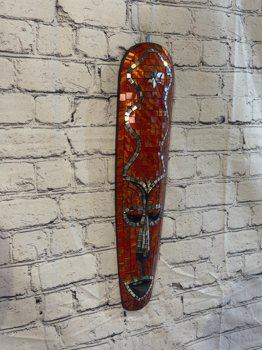 50cm Mask Orange Mosaic Wall Hanging Wooden Ornaments Wood Carving0