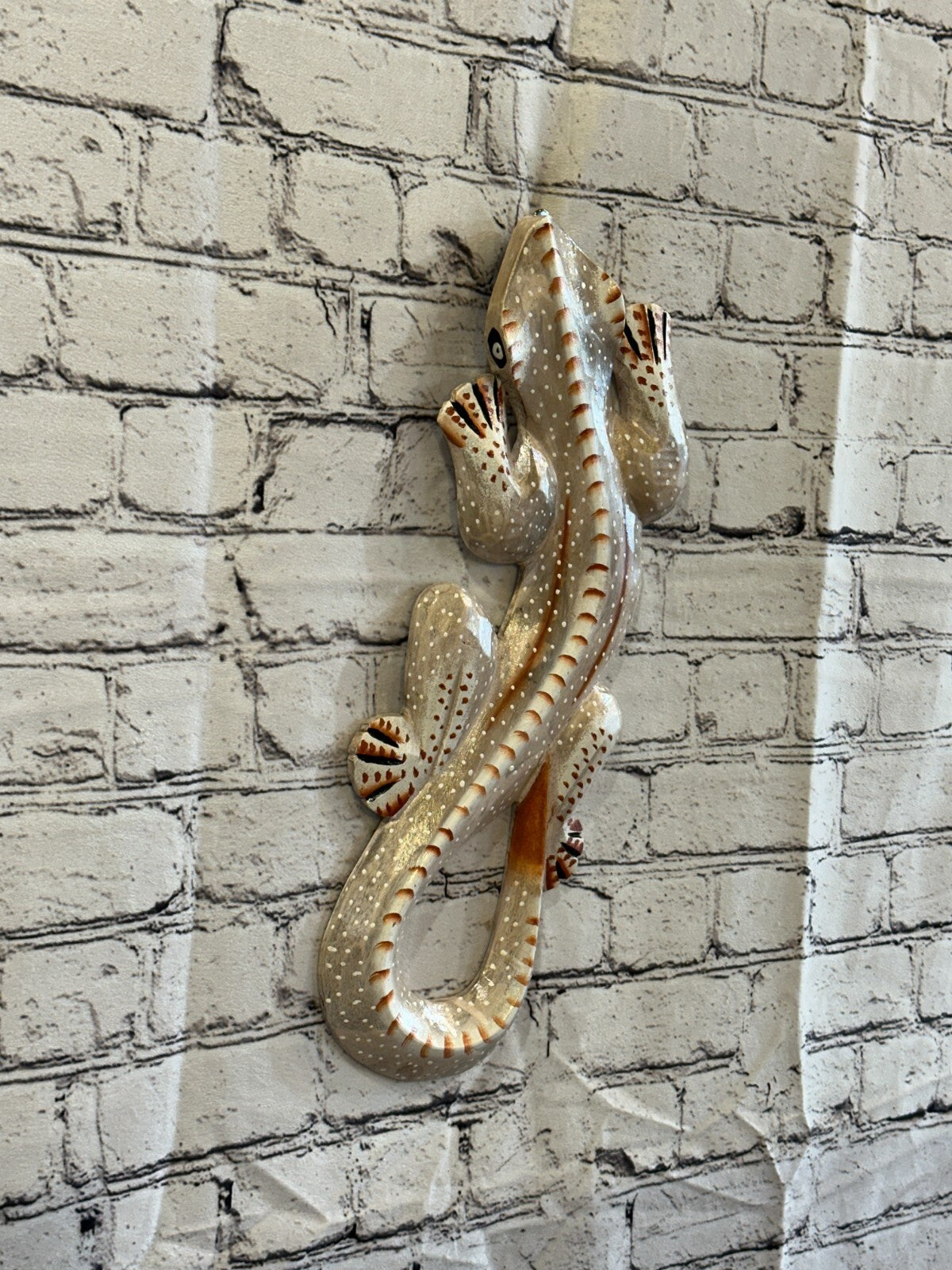 40cm Gecko Lizard Grey Wood Wall Hanging Wooden Ornaments Wood Carving0