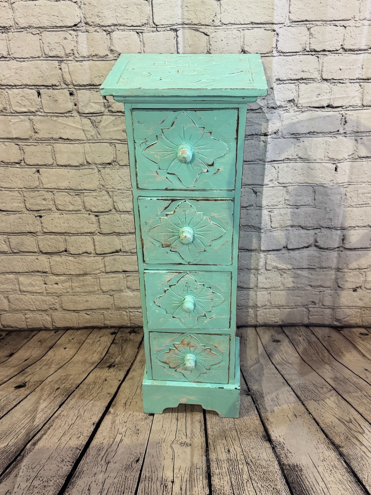 80cm x 25cm Blue 4 Draw Pillar Wooden Side Cabinet Living Storage Furniture1