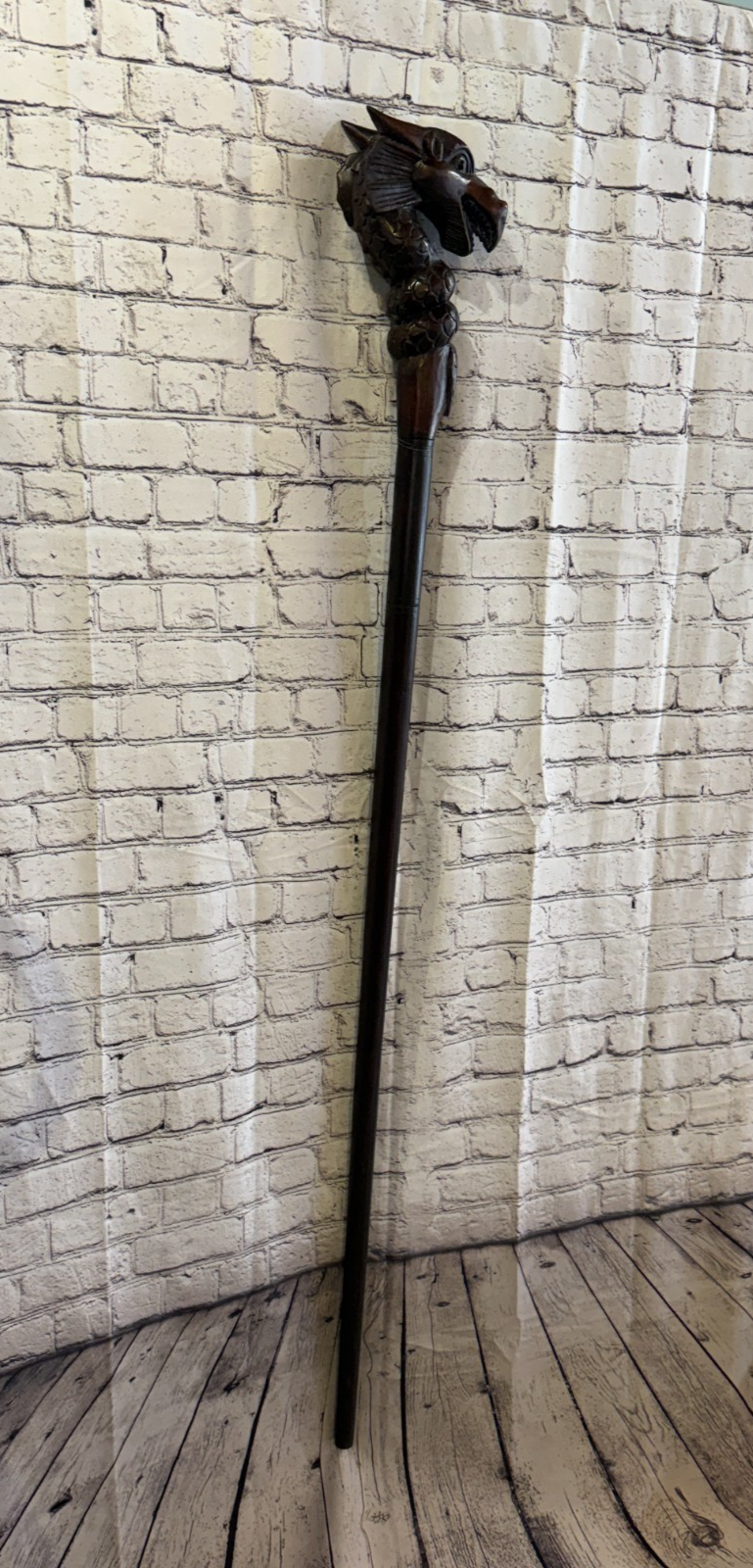 Dragon Head 140cm Tribal African Walking Stick Staff Cane Hand Carved Dark Wood1