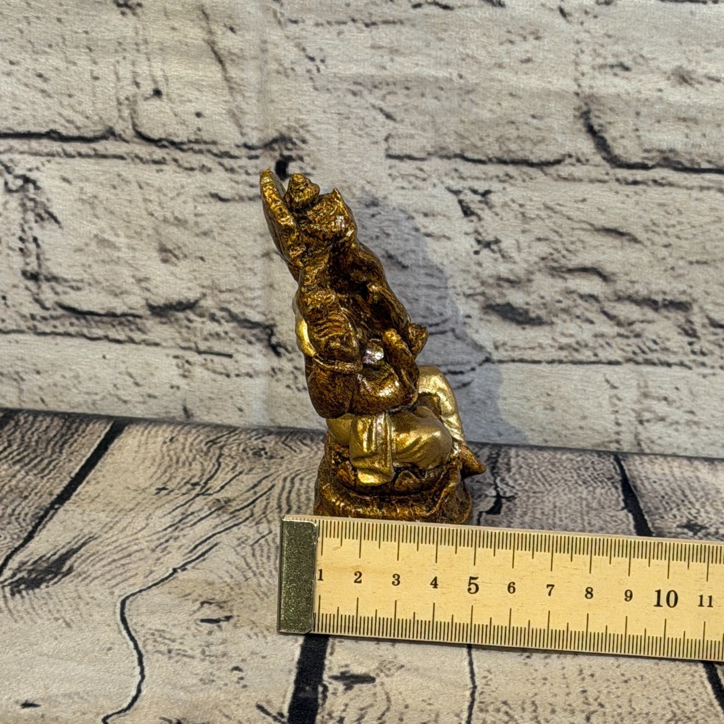Bronze & Bronze 12cm Small Ganesh Ganesa Sitting On Lotus Statue Resin Hindu7