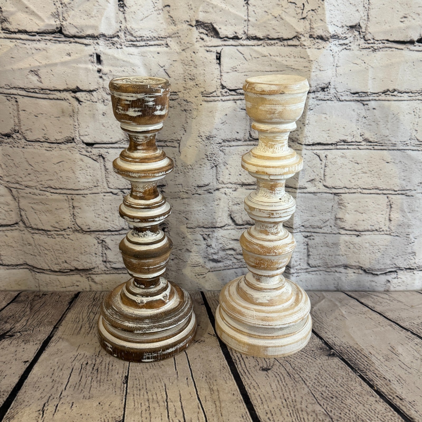 25cm x 10cm Brown Regal Wooden Vintage Style Candle Stand Shabby Pillar Holders7