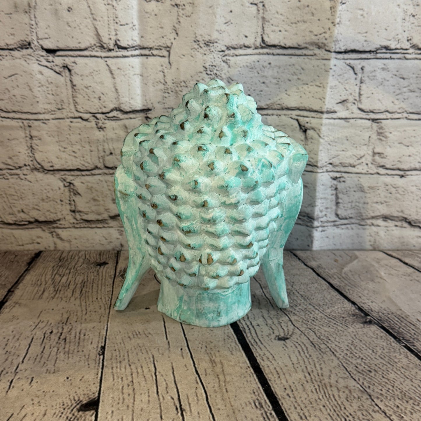 20cm Green Head Buddha Ornament Sculpture Statue Buddhas Hand Carved Wood4