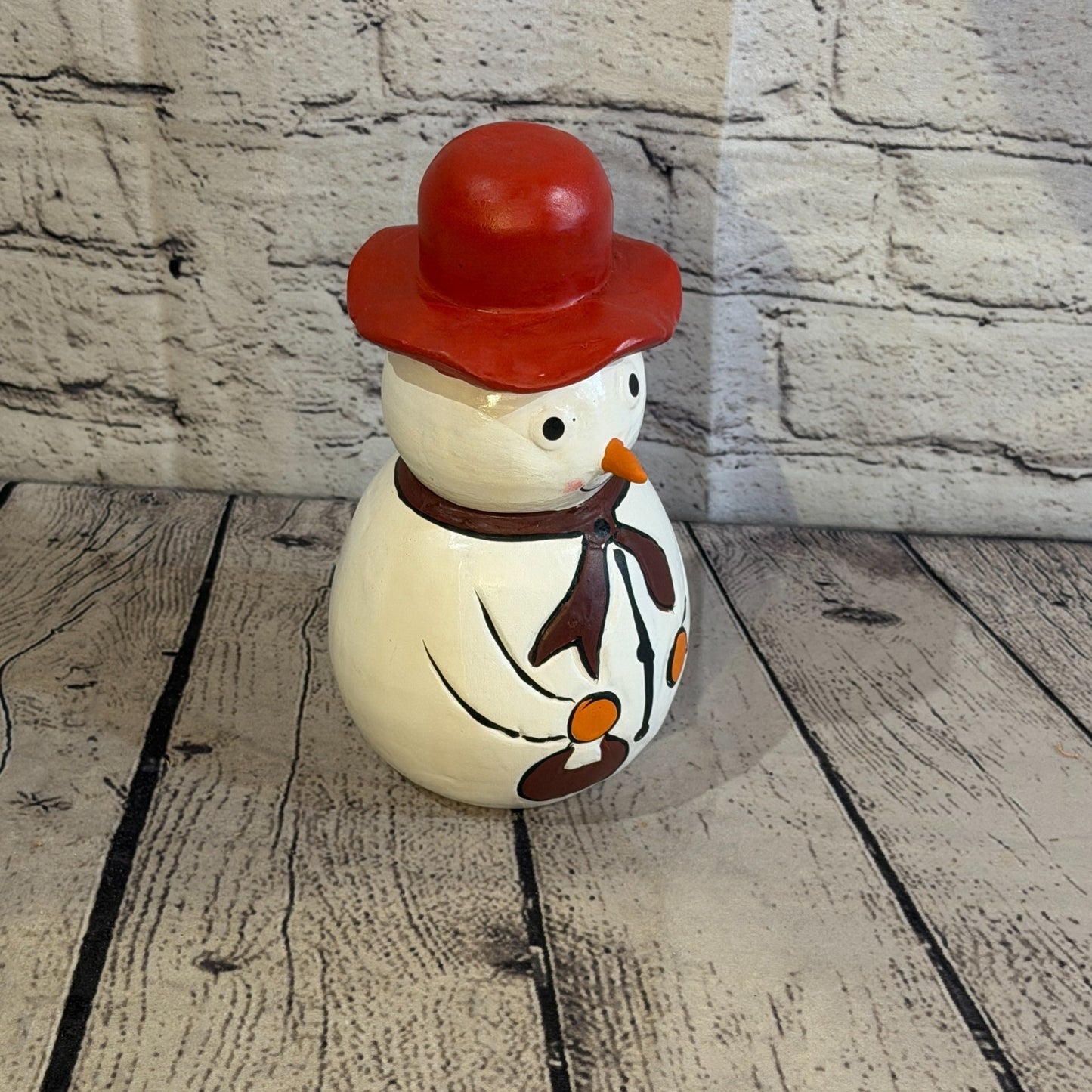 20cm x 12cm Red Top Hat Snowman Handcrafted Wood Xmas Christmas Ornament2
