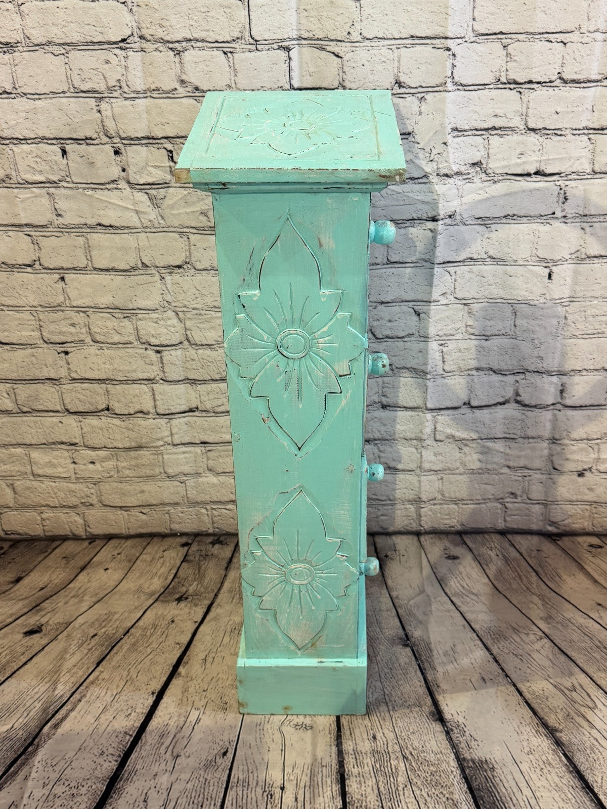 80cm x 25cm Blue 4 Draw Pillar Wooden Side Cabinet Living Storage Furniture3